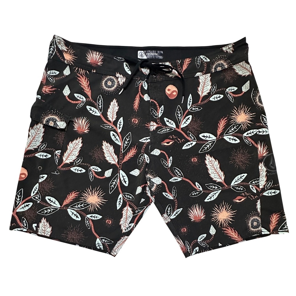 Volcom Board Shorts Mens 40 Black Celestial AOP Surf Trunks Psychedelic Tropical
